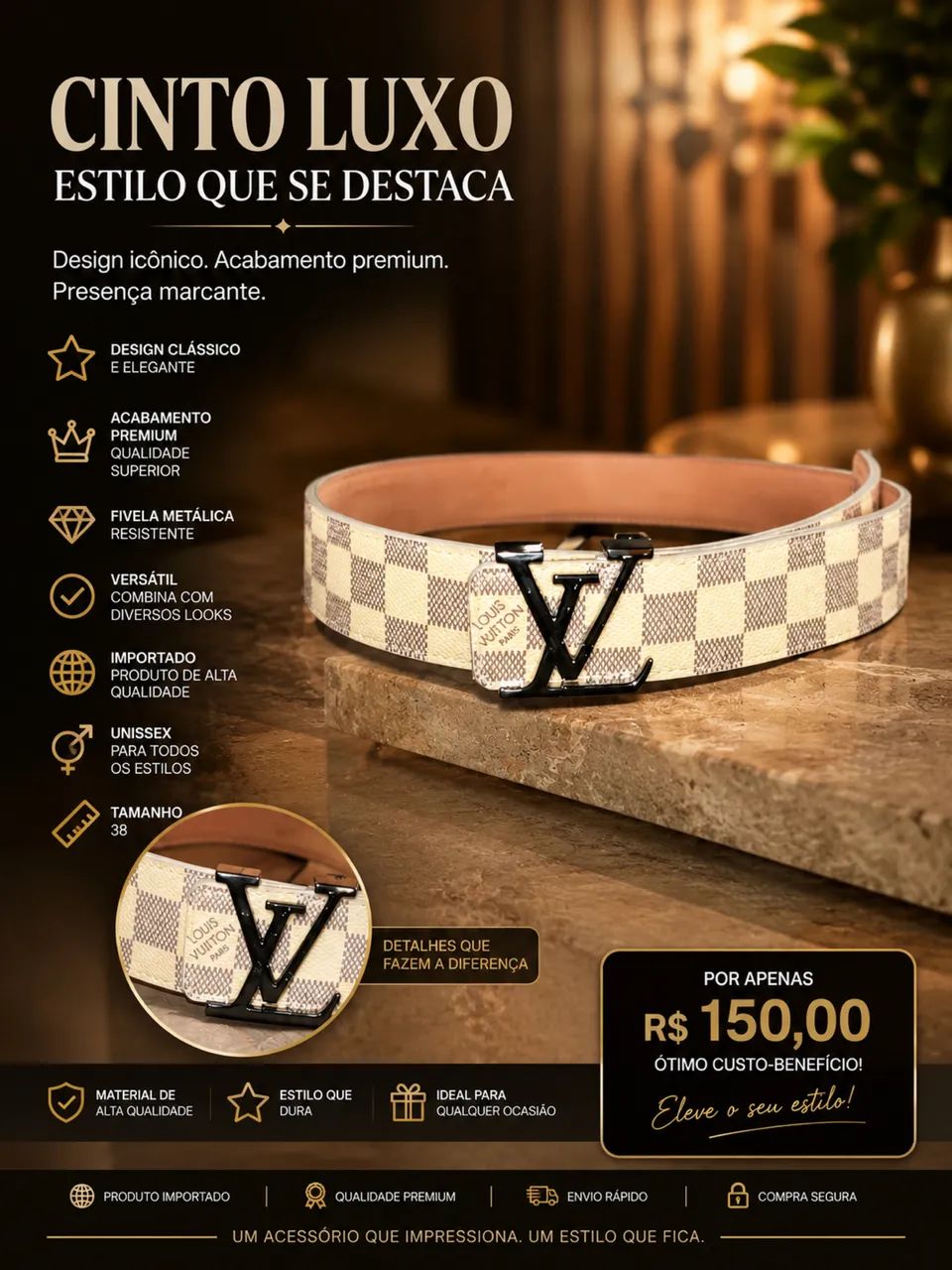 Cinto Louis Vuitton bege