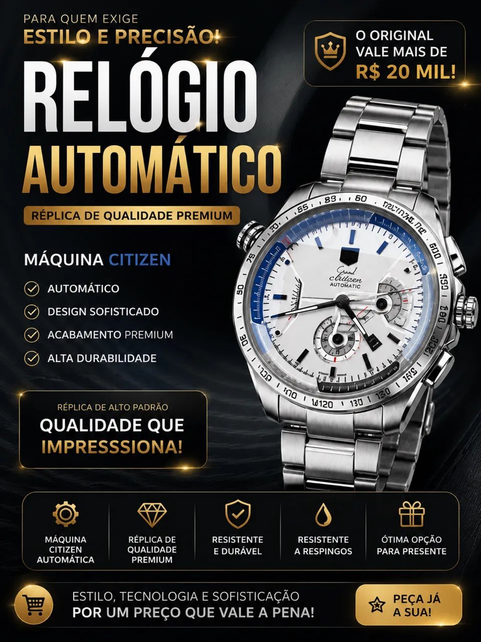 Relógio Estilo TAG Heuer 