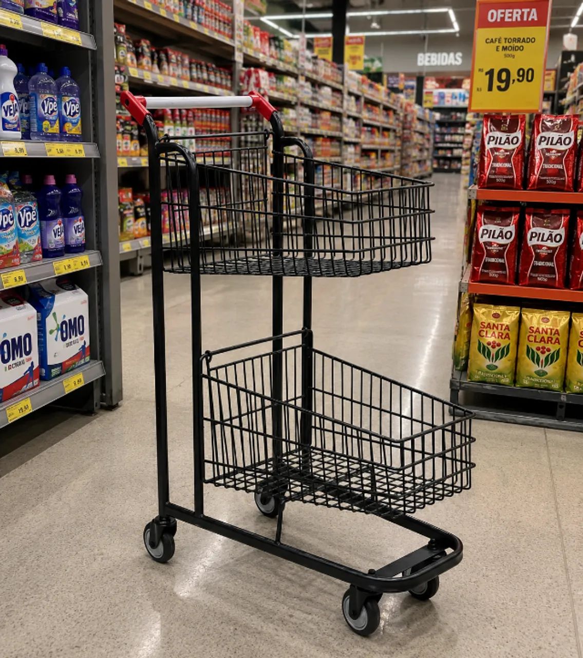 Carrinho duplo cesto para supermercado - Foto 2