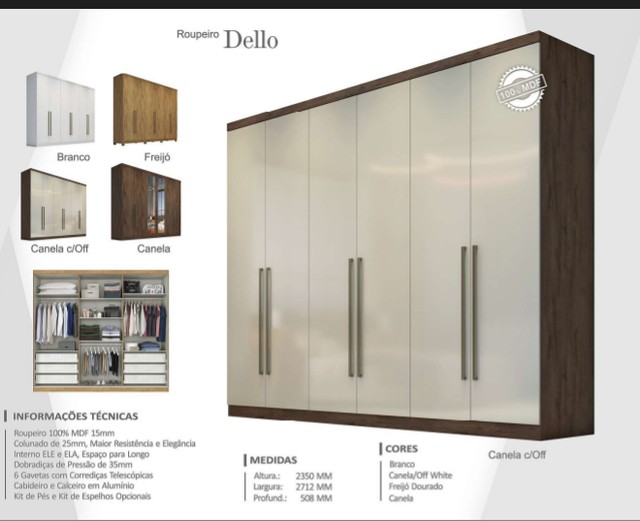 Quarto roupeiro casal 100% MDF 