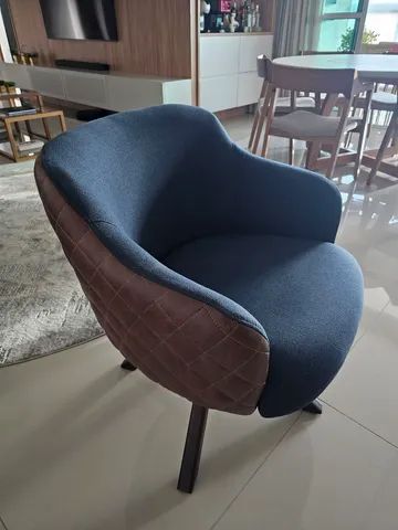 Poltrona giratória Design Couro e Tecido - Foto 4
