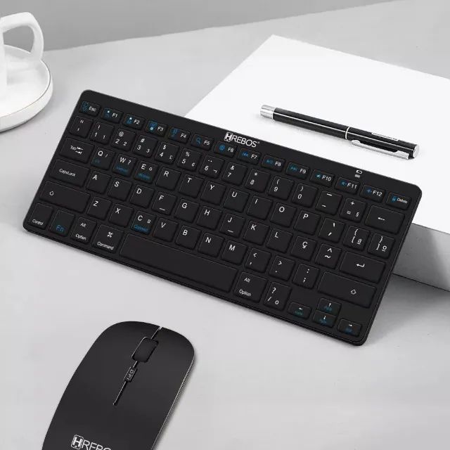 Kit Teclado E Mouse Bluetooth Sem Fio P/ Notebook Tablet Cor Do Teclado Preto - Foto 3