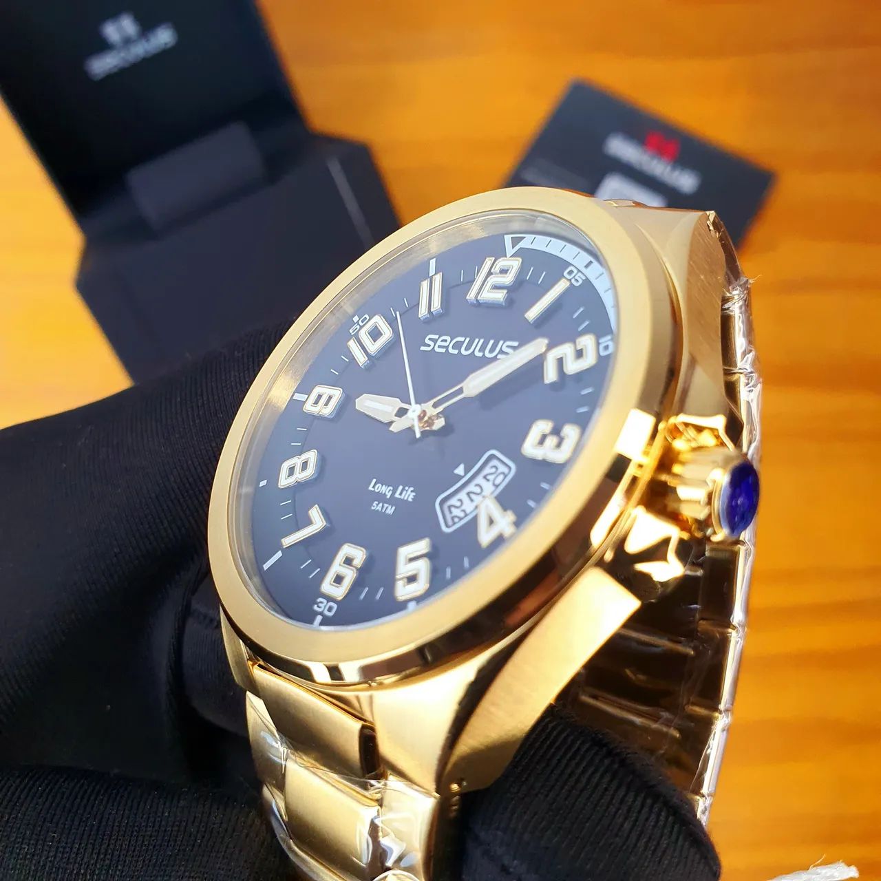 Relógio Seculus Prime 47mm dourado  - Foto 4