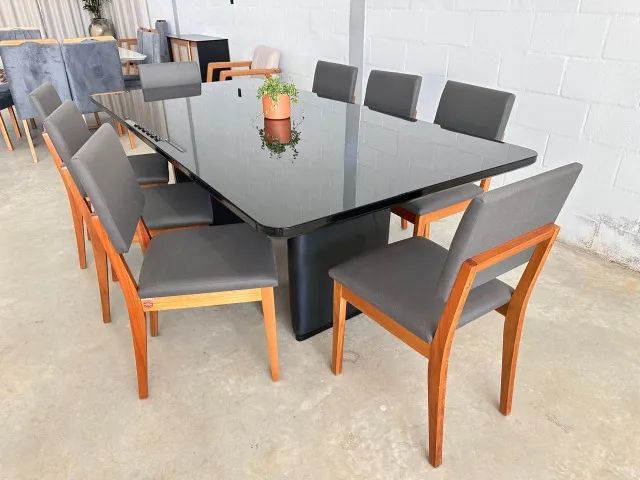 Mesa de Jantar Preto tampo 2.20x1.10 com 8 cadeiras - Foto 4