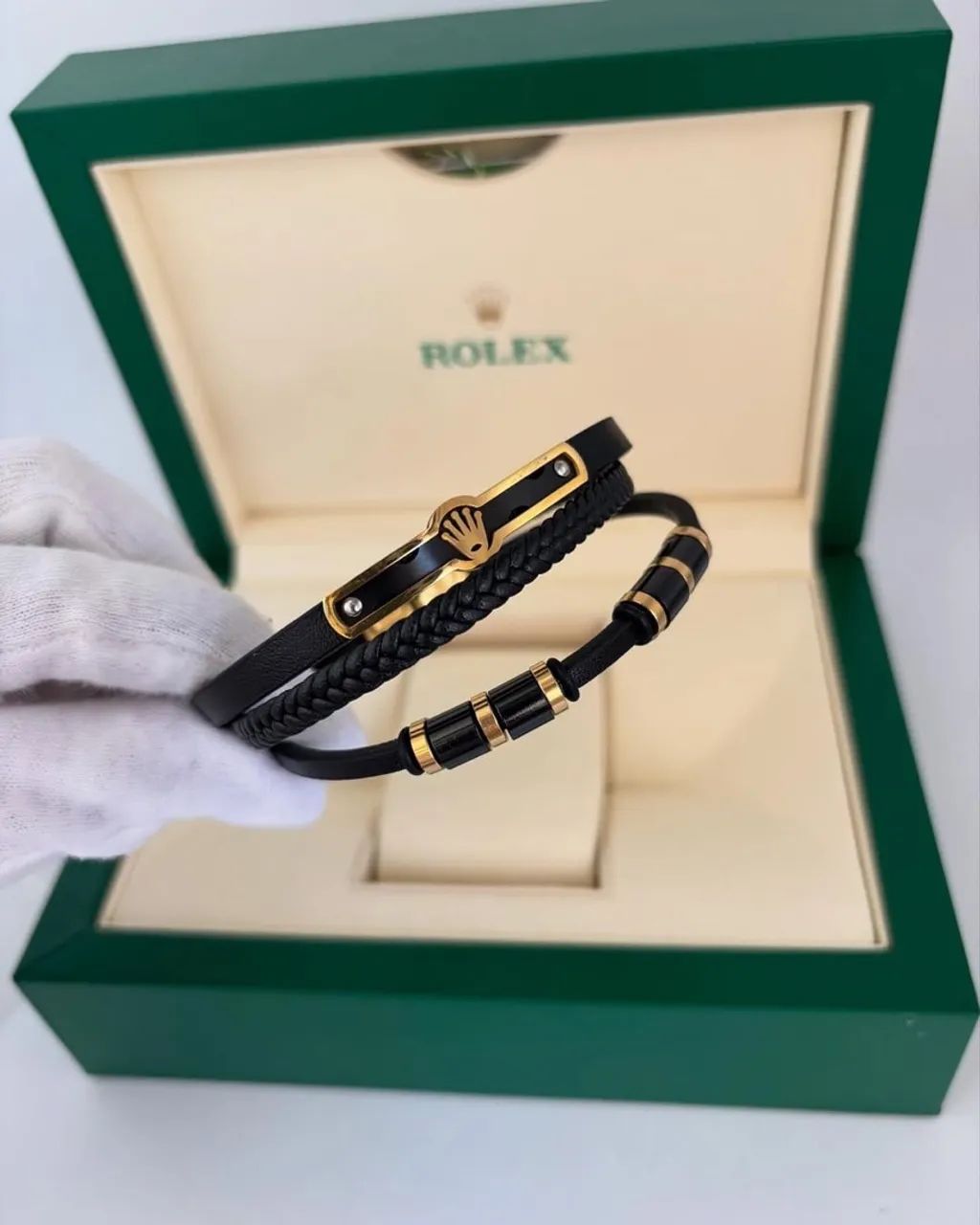 Pulseira Masculina Rolex em Couro e Aço