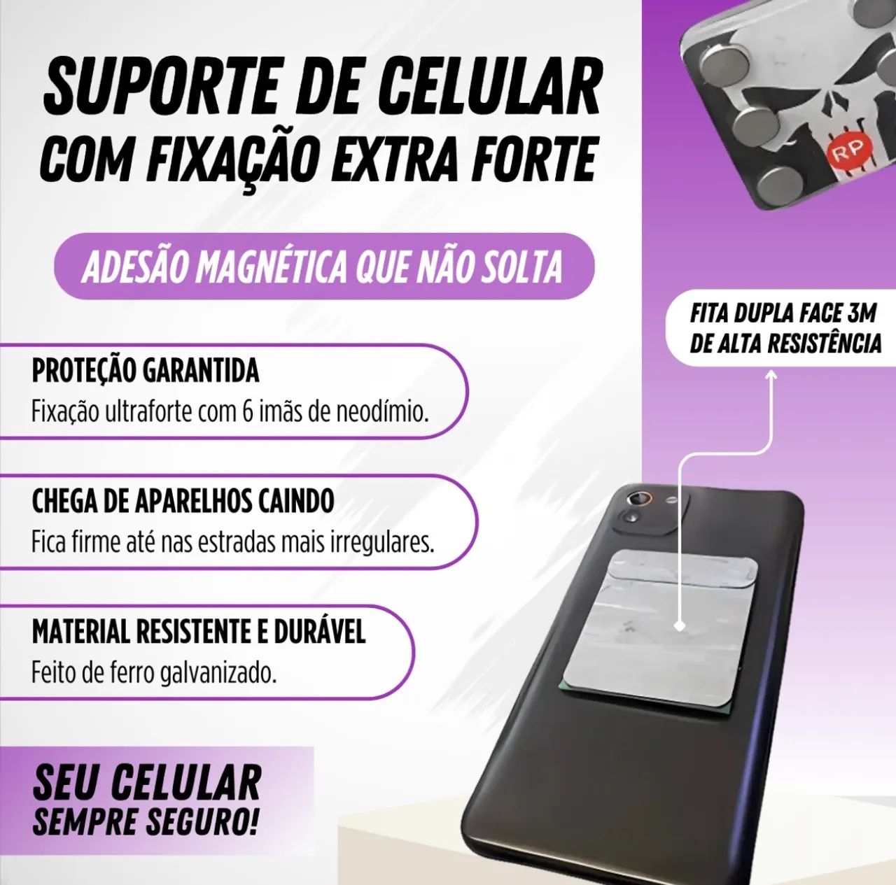 SUPORTE CELULAR MAGNÉTICO 6 IMÃ PARA MOTO - Foto 3