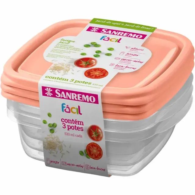 Pote 530ml quadrado plastico SR545/19 Sanremo 3 unidades - Foto 3