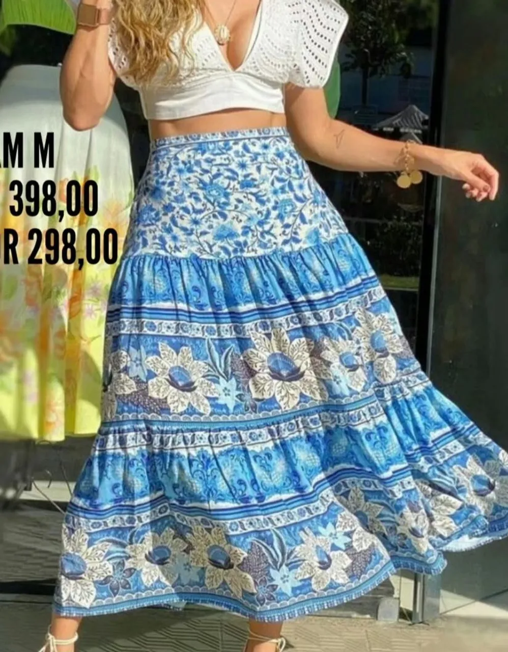 Saia Longa Estampada Azul Floral