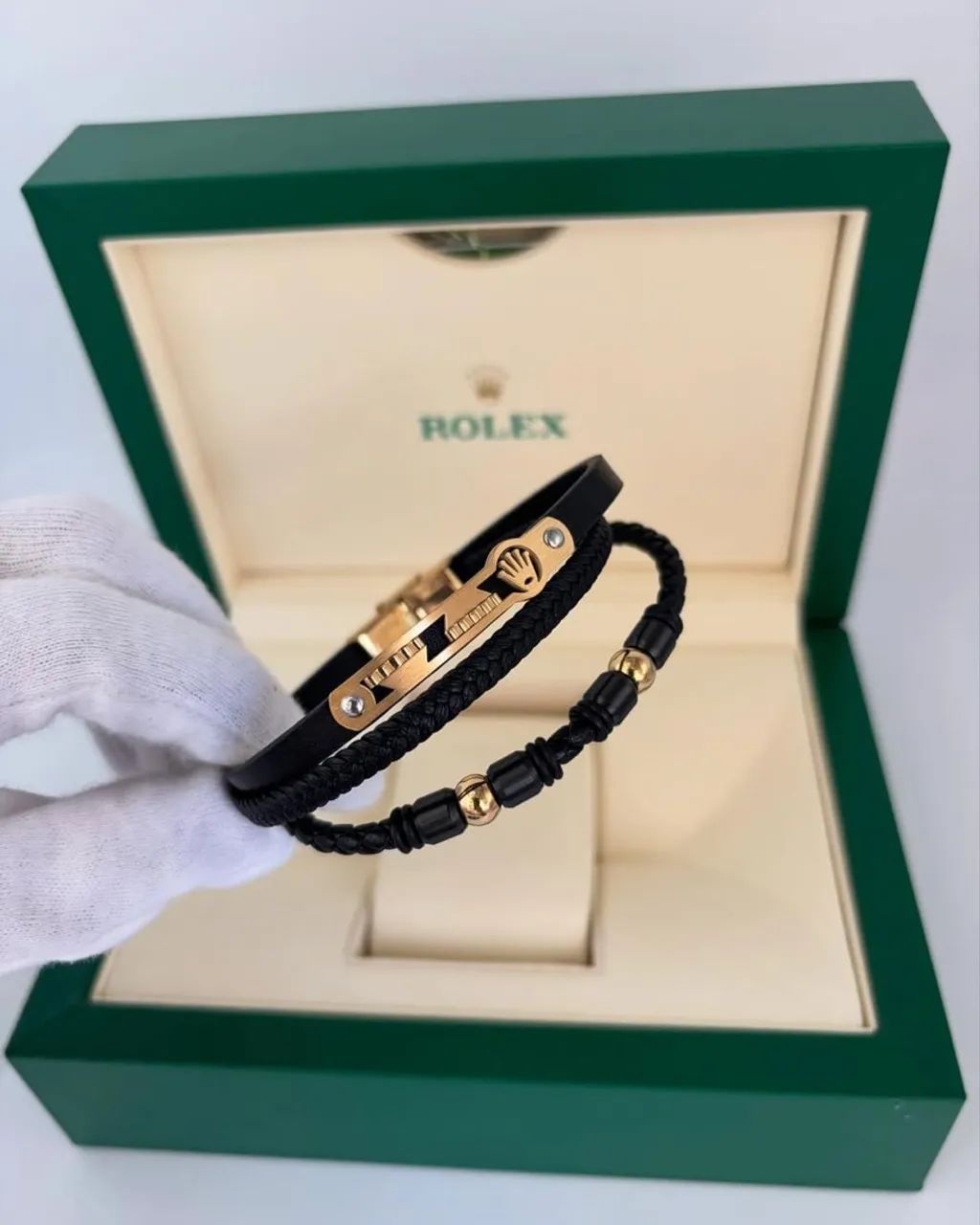 Pulseira Masculina Rolex em Couro e Aço - Foto 4