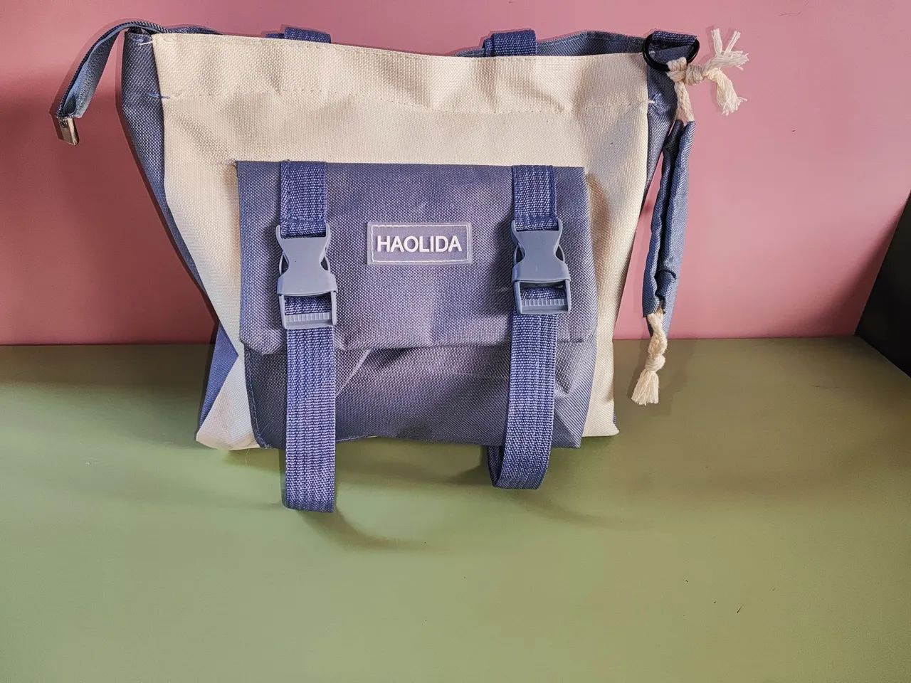 Bolsa tote de ombro HAOLIDA - Bege e Azul