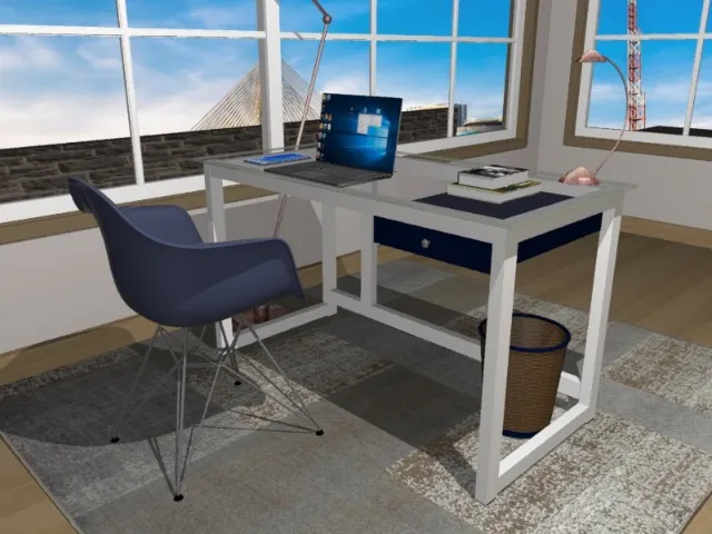 Mesa de Escritório Delluxe. Em Madeira Maciça e Vidro 8mm. L105 x P50cm x A74cm.