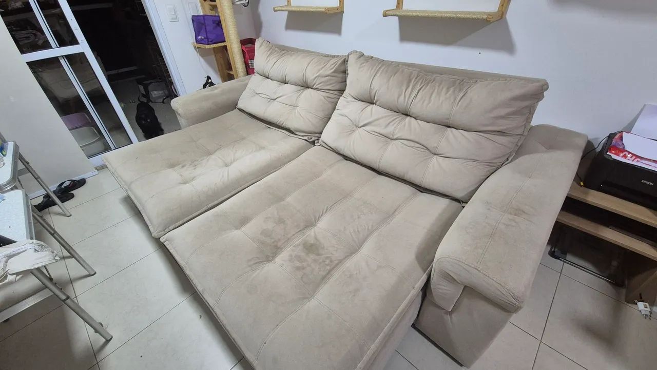 Sofá 4 lugares retrátil suede64861426606081122