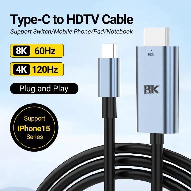 Cabo USB-C Hdmi 2.1  8K, 60Hz 2 Metros