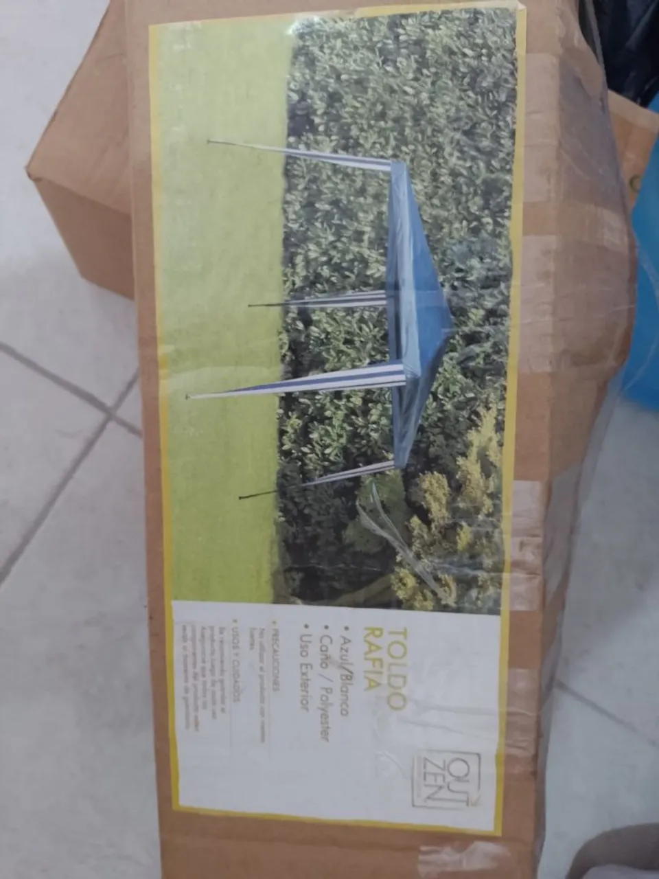 Toldo Rafia Azul e Branco para Acampamento - Novo