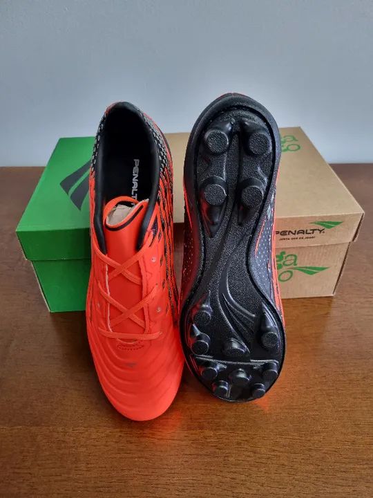 Chuteira Campo Penalty Garra Y-2.0 - Sola costurada - Coral/Preta - Número 36 - Nova - Foto 2