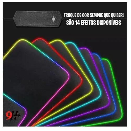Mouse pad Gamer Cores Led Rgb Grande Speed Usb 80x30cm3mm 7 cores 14 tipos de iluminacao