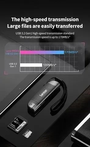 Leitor De Cartão SD E Micro SD Lexar RW310, USB 3.2 Gen 1,170 Mbps 2 Em 1 - Foto 2