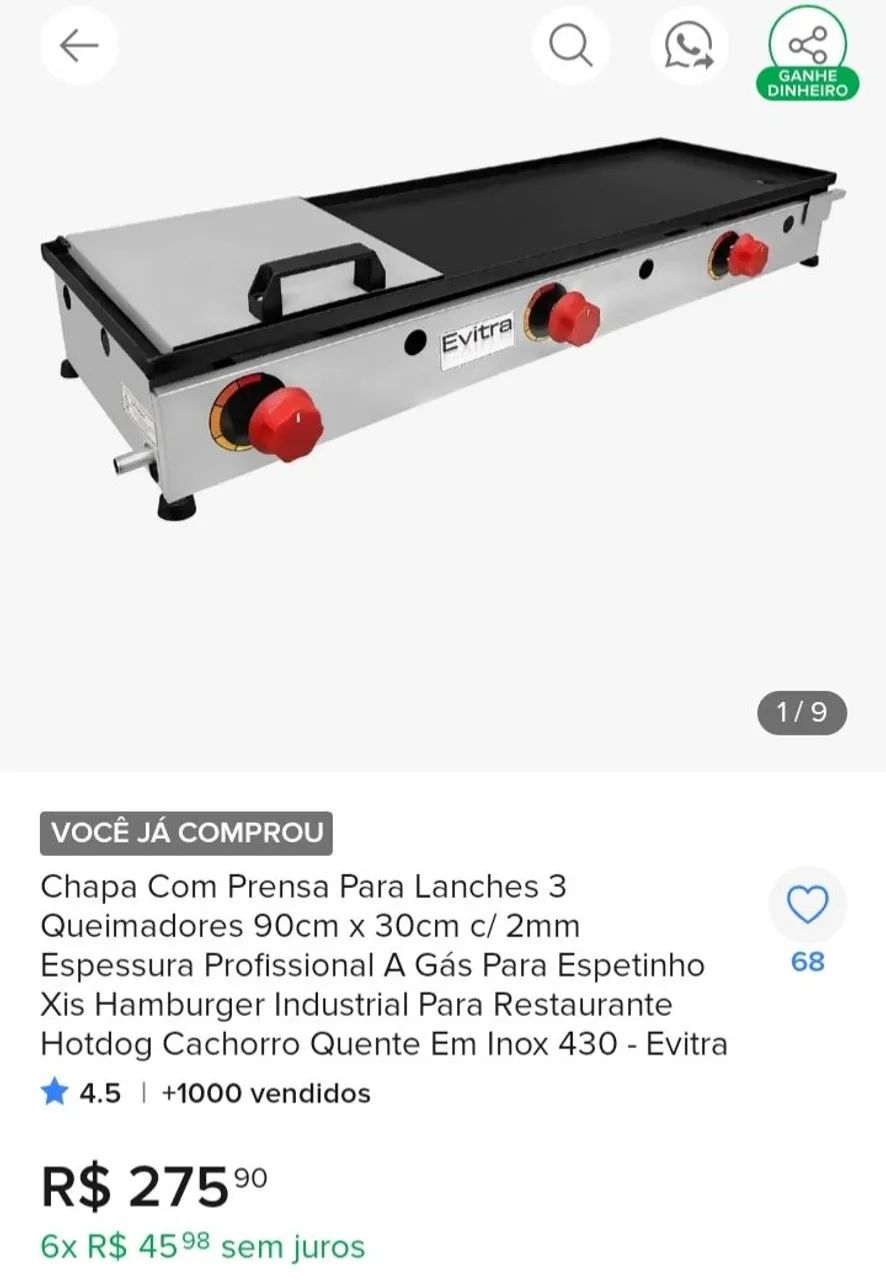 Vendo chapa de lanche 