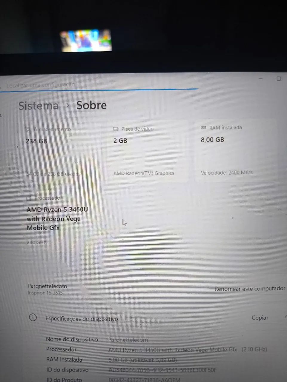 Notebook Dell Ryzen 3450U 