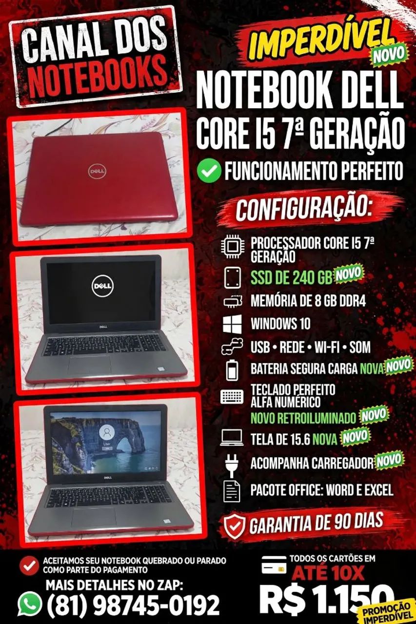 NOTEBOOK DELL CORE I5 SÉTIMA GERAÇÃO 