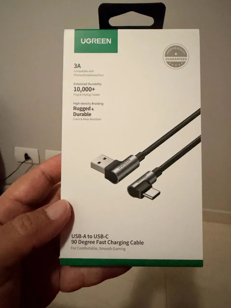Cabo Ugreen USB A pra tipo 90 graus Fast charger 2 metros 