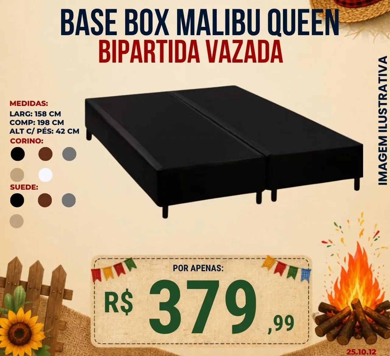 Base box Malibu Queen bipartida vazada 