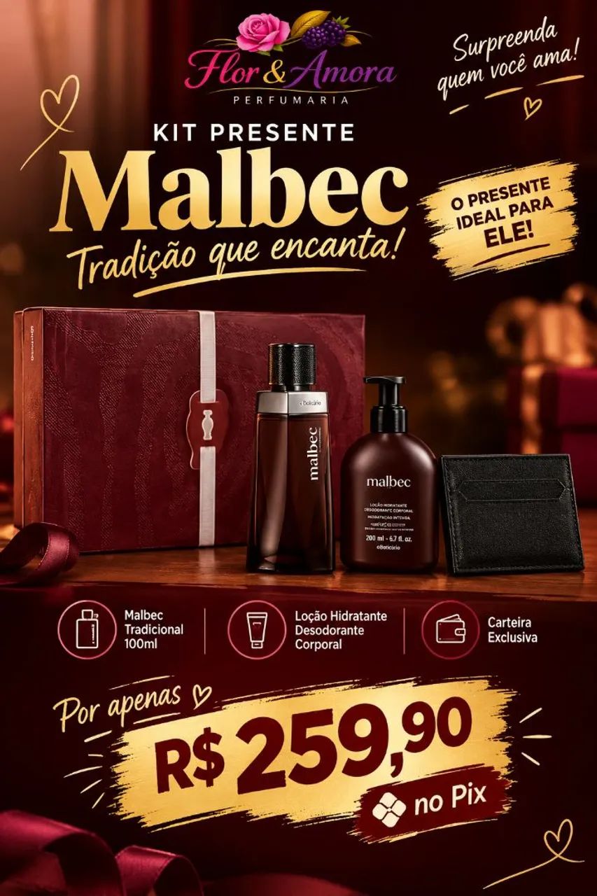 Kit Presente para ele, Malbec Clássico 3 em 1