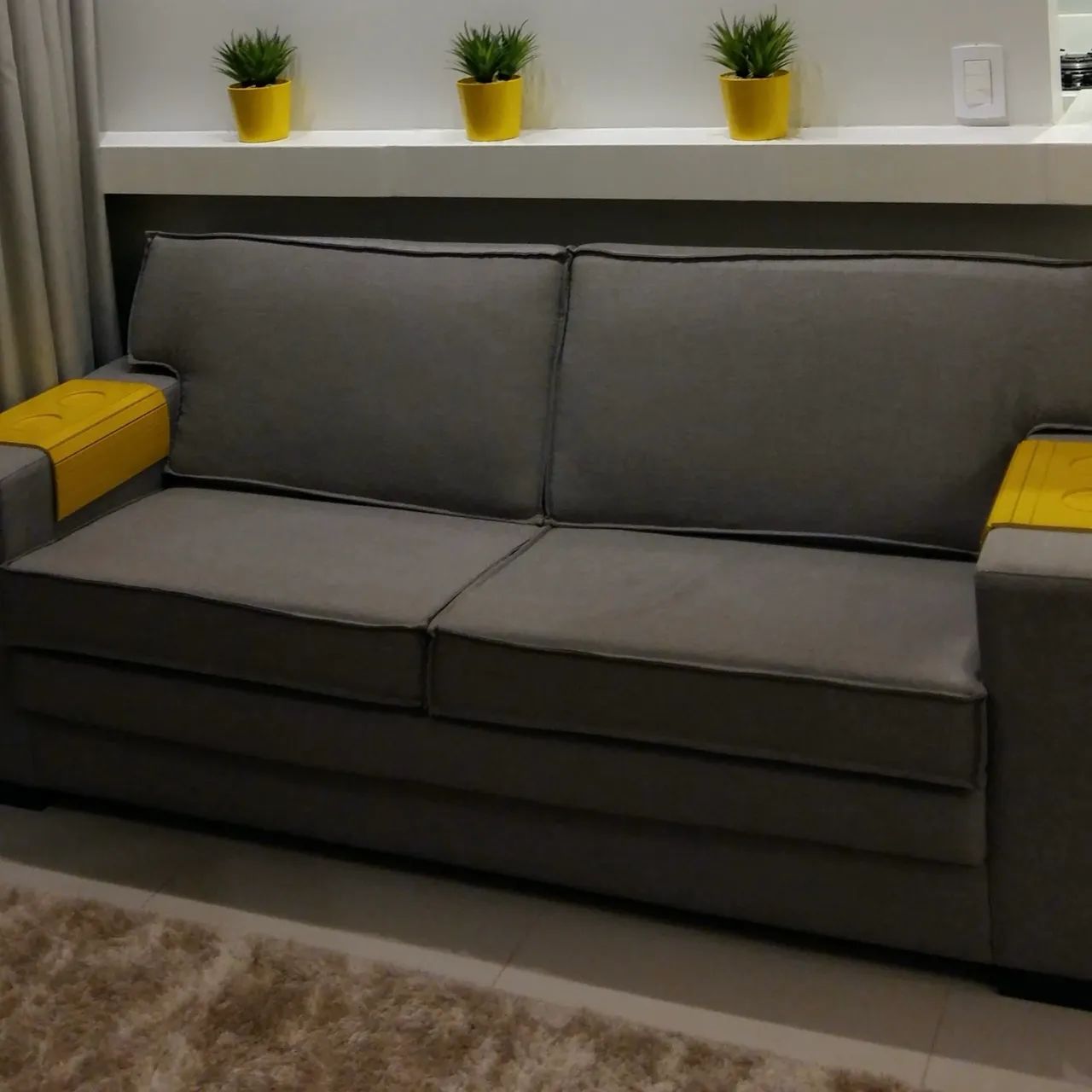 Sofá living reto dois lugares, linho cor cinza - Foto 3