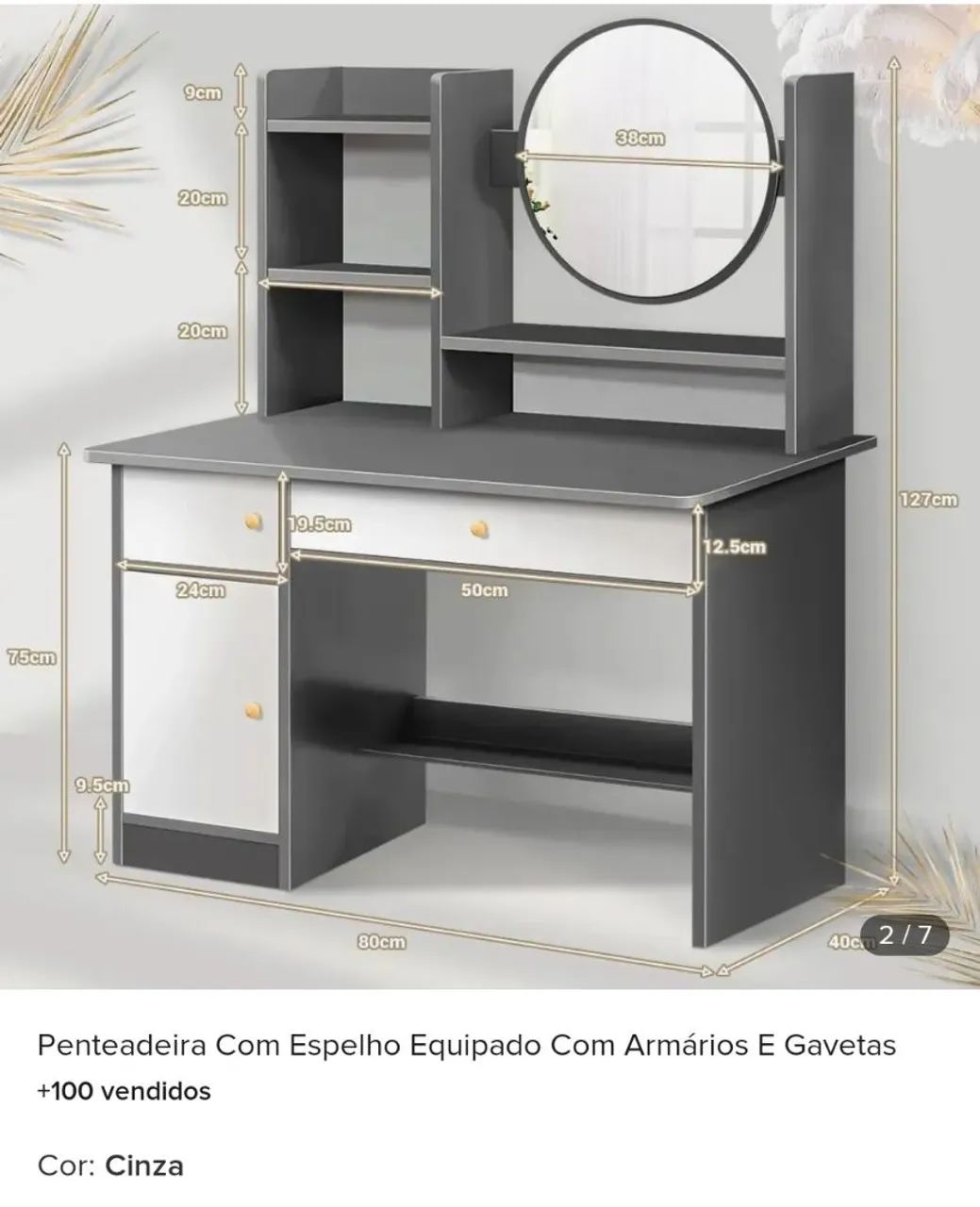 Vendo linda penteadeira nova com cadeira e espelho. Várias divisórias. - Foto 2