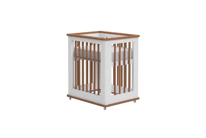 Mini berço de madeira maciça ALLEGRINI - cor branco e marrom (com colchão)