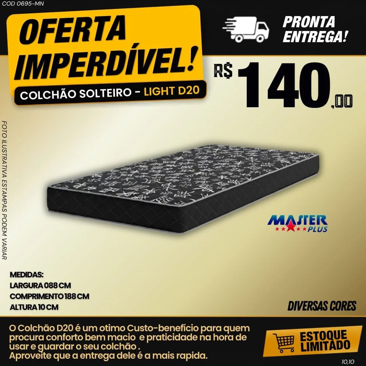 Colchão Solteiro light D20 - 10 cm 