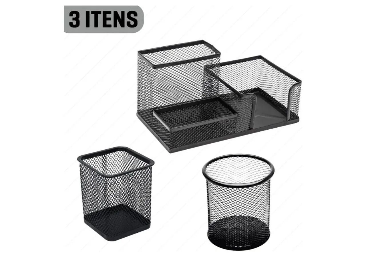 Porta caneta organizador para mesa de escritório, com 5 divisórias de metal aramado - Foto 2