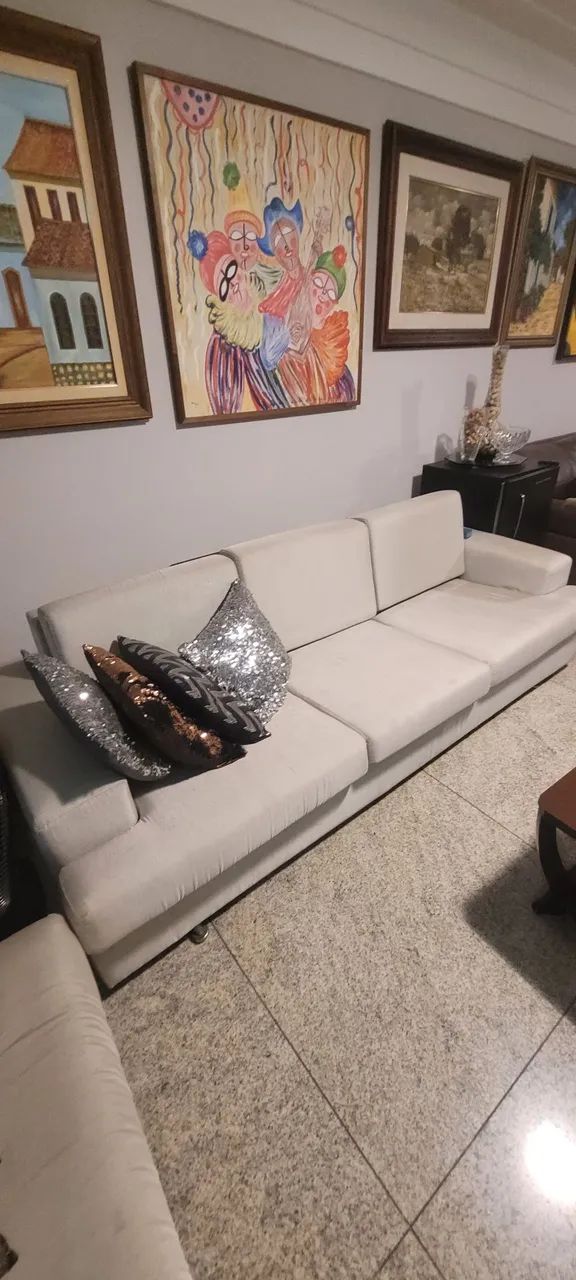 Jogo de sofa de 2 e 3 lugares em linho na cor cinza. - Foto 3