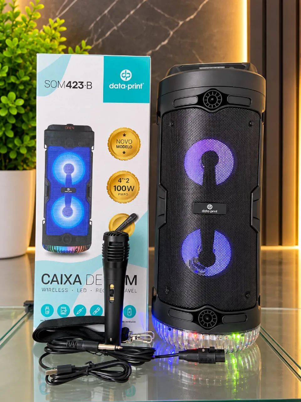 Caixa de Som Bluetooth Led RGB com Alça e Microfone 423.B Data Print an12