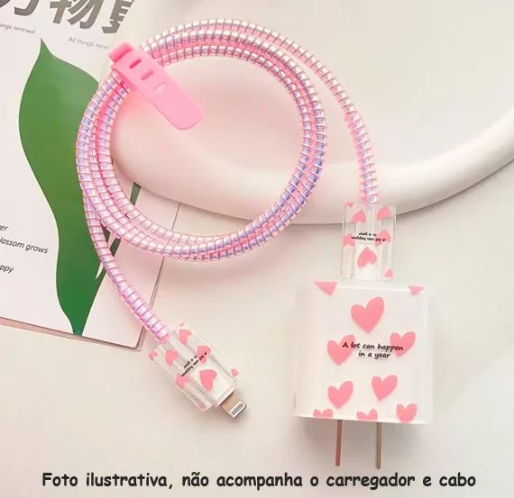 Kit Capa Protetora De Cabo Carregador E Fonte - Coração