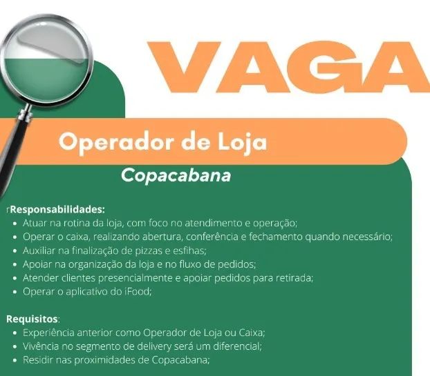 Operador de Caixa - Copacabana (delivery)