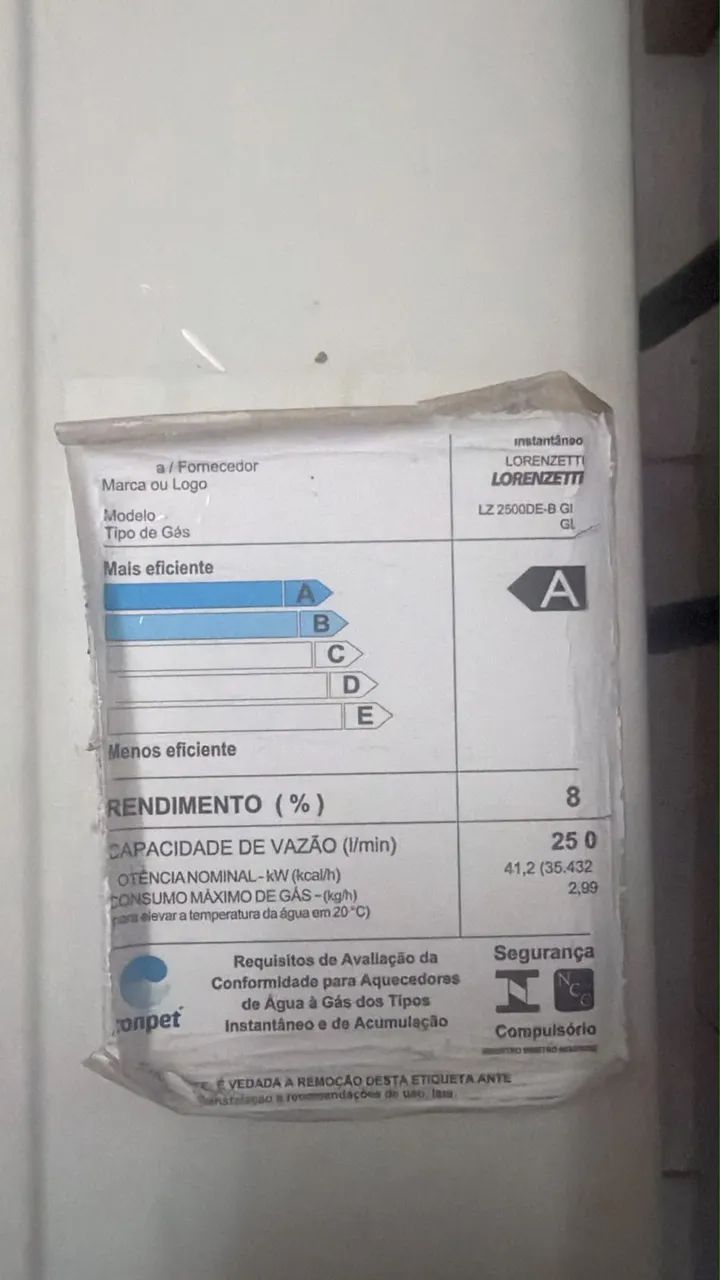 AQUECEDOR A GÁS LORENZETTI LZ 2500DE