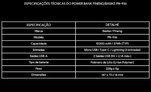 Power Bank 10.000mAh Basike branco com cabo embutido novo - Foto 2