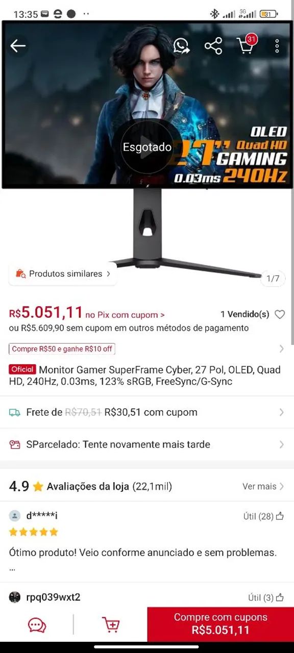 Monitor OLED 27" polegadas 240 hz 0,3 MS - Foto 5