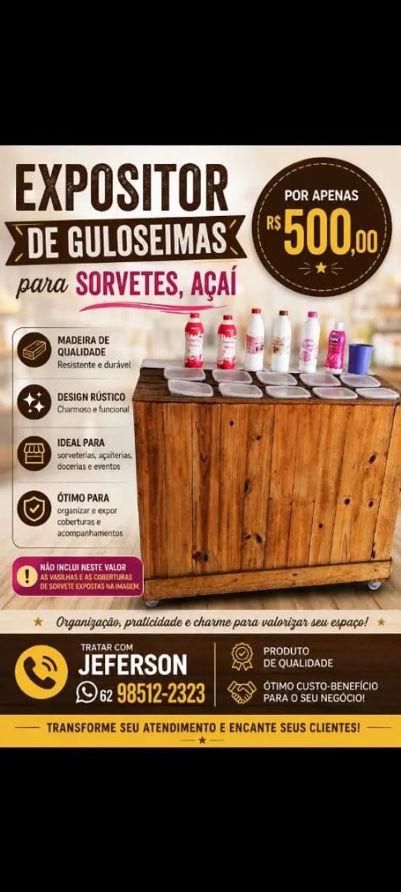 Expositor De Guloseimas para Açaí e Sorvetes
