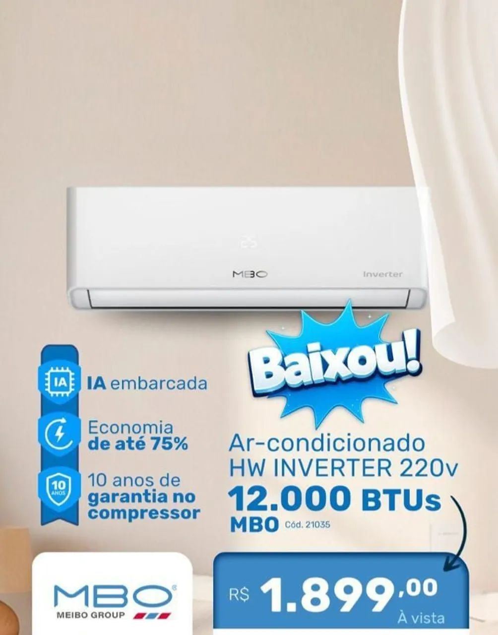 Ar condicionado 12.000BTUS MBOnovo entrega gratis em 1 dia util 