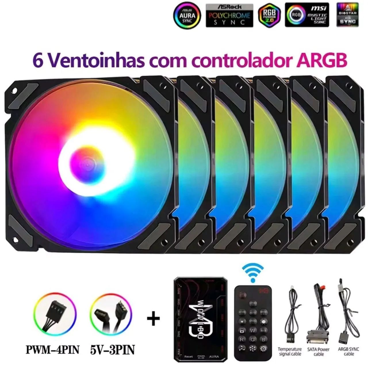 KIT FAN ARGB 6 UNIDADES COM CONTROLADORA E CONTROLE. PRODUTO LACRADO  - Foto 2