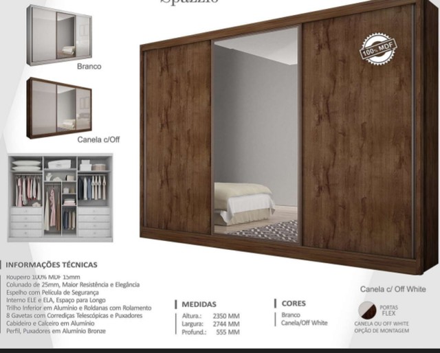 Quarto roupeiro casal com espelho 100% MDF 