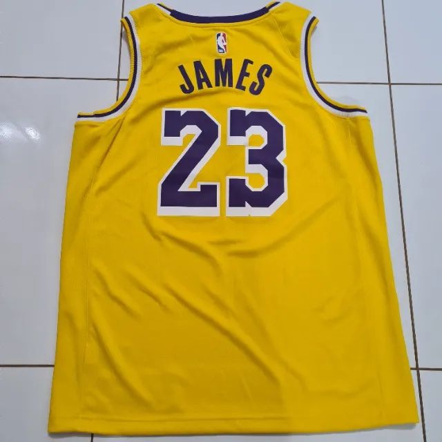 Camisa Regata Basquete NBA Nike Jordan Los Angeles Lakers 23 James Amarela com detalhes - Foto 2