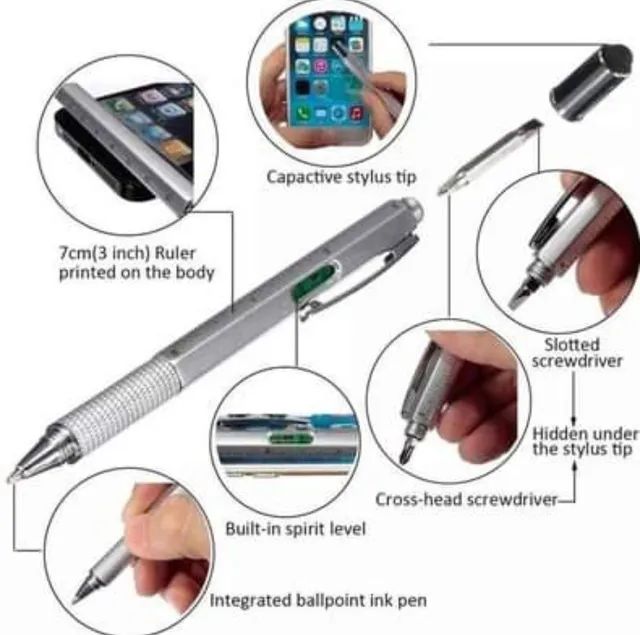 Caneta Ferramenta Multi-função 6 em 1 funcional para necessidades do dia a dia