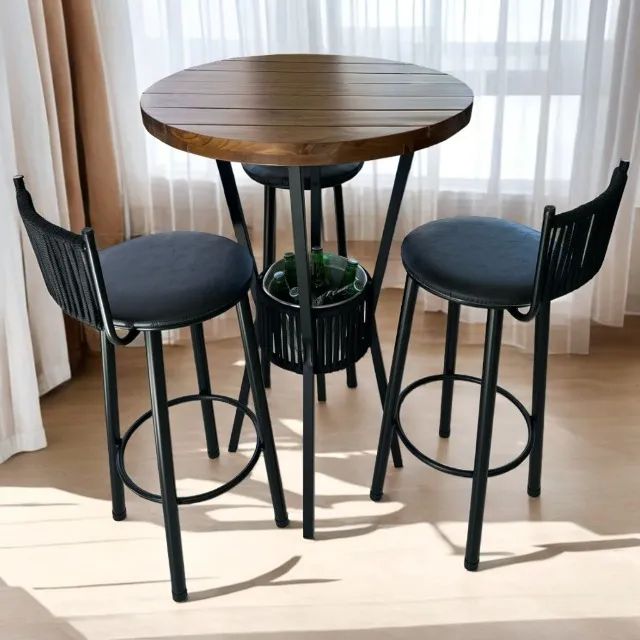 Mesa Bistrô Bar Preto/Ripado 0,70 m com 3 Banquetas Bete Preto Fosco TT - Foto 3