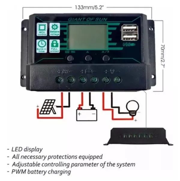 Controlador De Carga Placa Solar Pwm 100a 12v/24v Automático - Foto 3