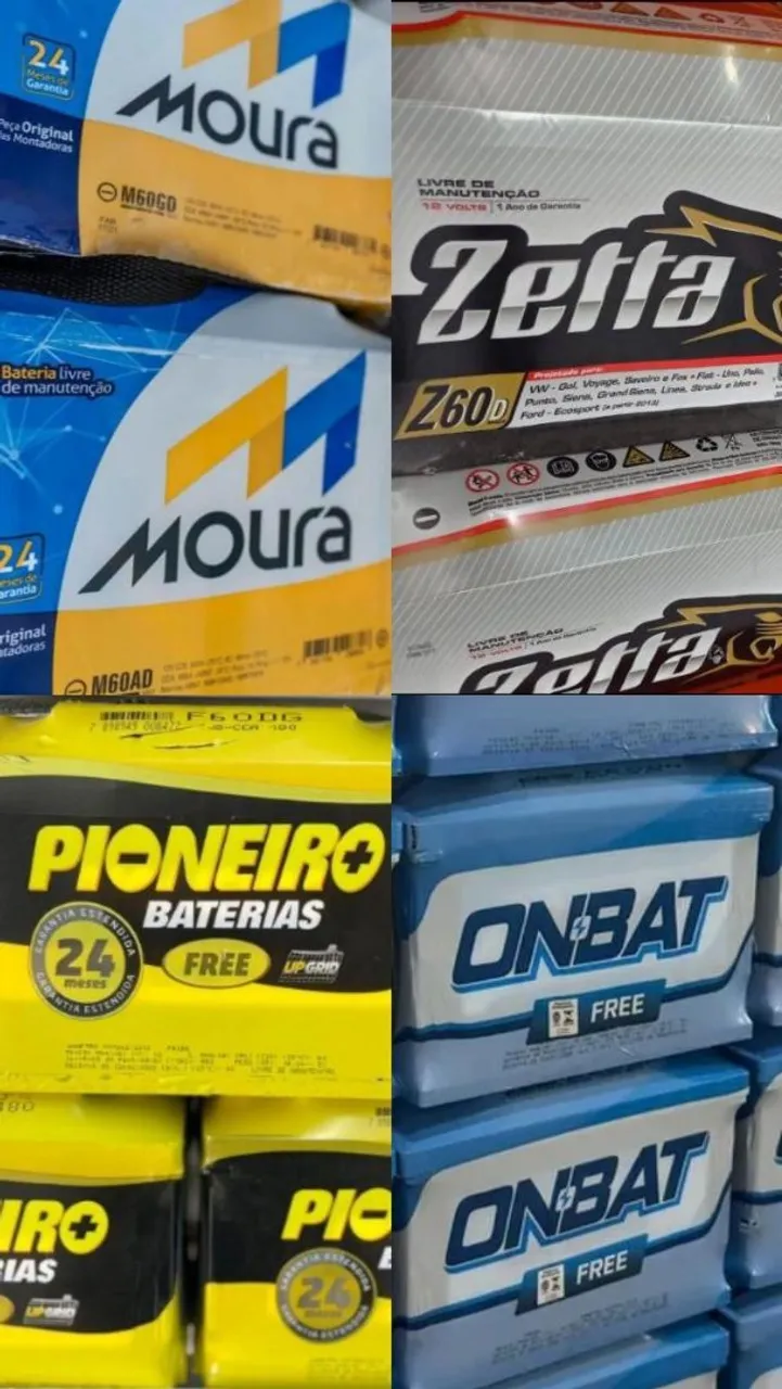 Bateria em 10X SEM JUROS - Moura, Zetta, Pioneiro e Onbat - Diversos Modelos