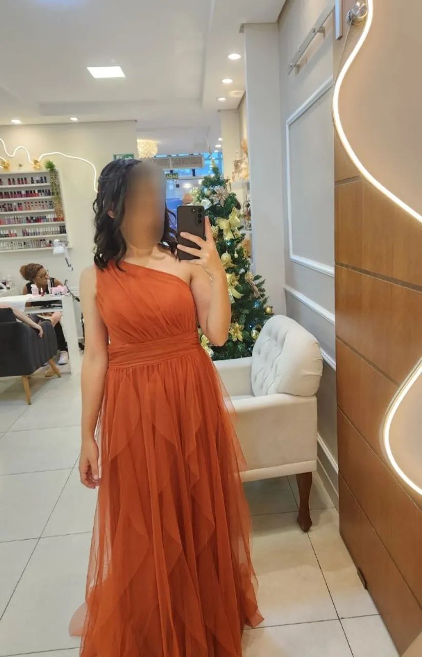 Vestido Longo Terracota com Tule Festa Madrinha Casamento