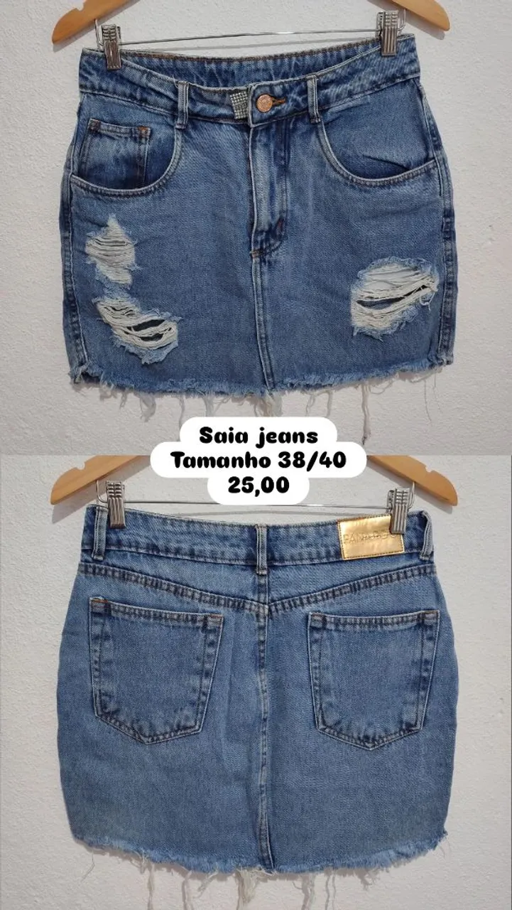 Saias jeans seminovas, tamanho na foto
